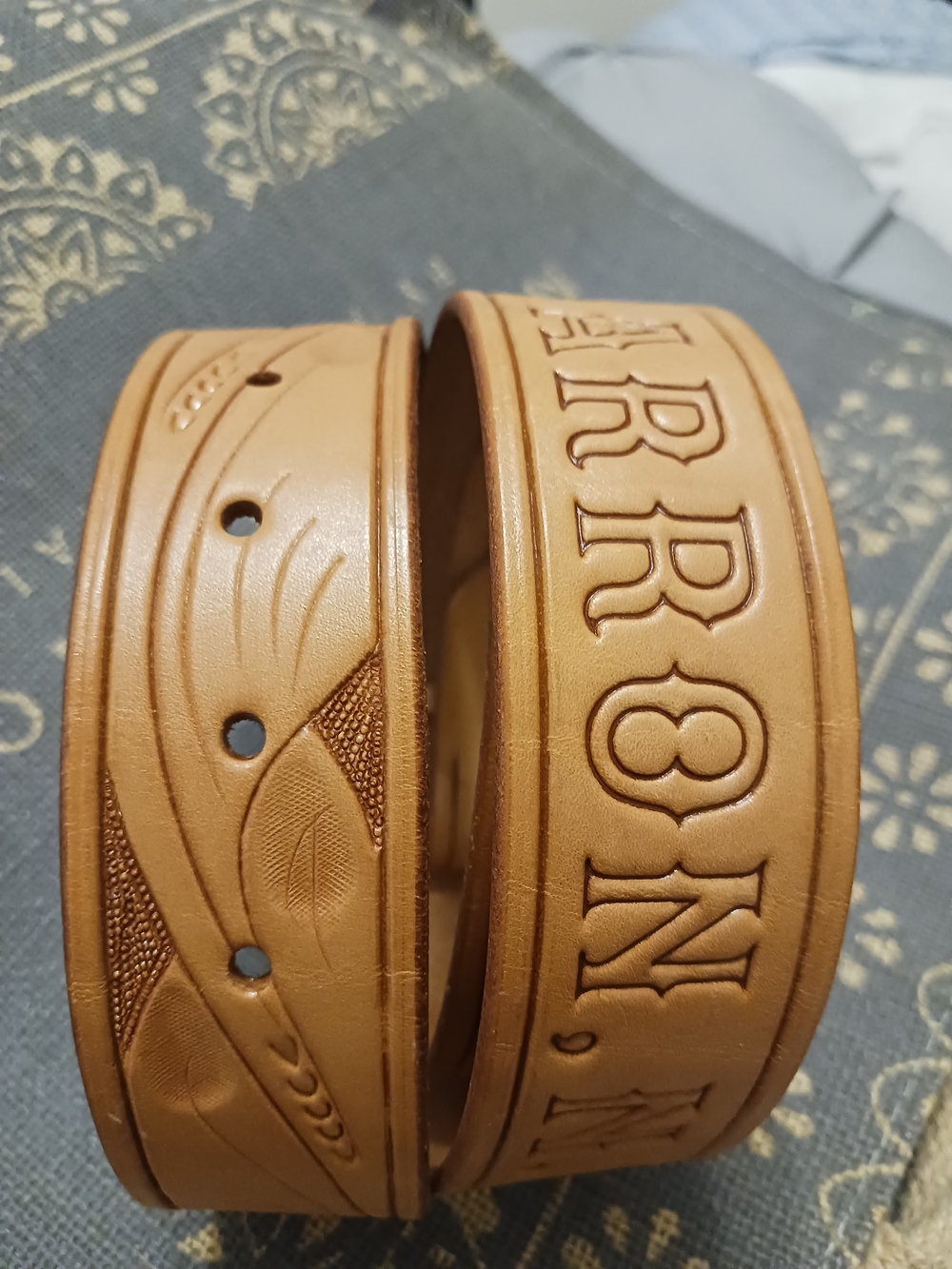 Hand Crafted Tooled Carmel Tan  Men's Belt - New Mexico/ no Buckle 38